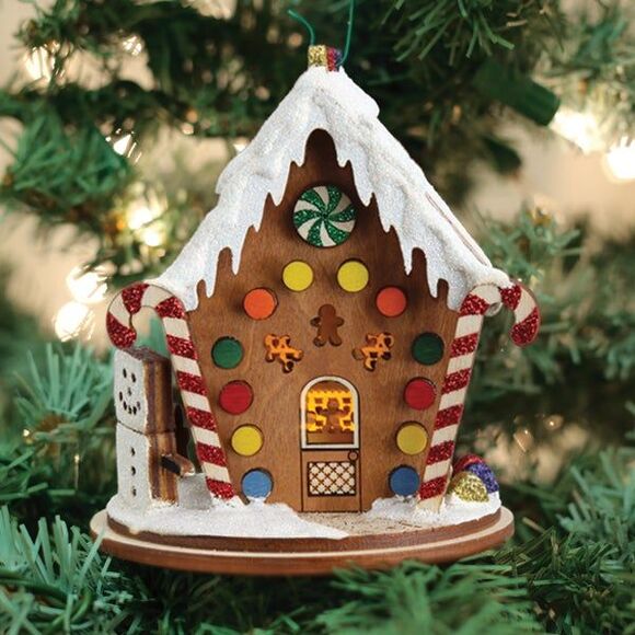 Hansel and Gretyl Style Gingerbread House Christmas Holiday Ornament Wood - Picture 3 of 7
